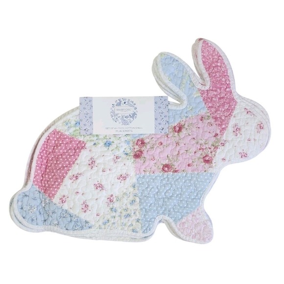 Shabby Chic Other - Easter‎ Bunny Rabbit Shaped Placemats Floral Quilted Cotton 4 Pc 20" NEW